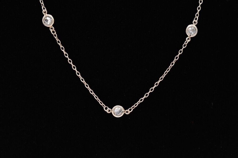 Vintage Sterling Silver Crystal Chain Necklace Open Bezel 925 Signed 1990s BinM